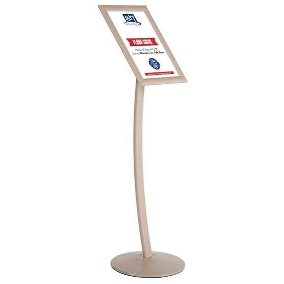 M&T Displays Curved Menu Board, 11x17 inch Pale Rose Pedestal Sign Holder Floor Standing Aluminum Front Loading Easy Open Poster Message Advertisement Holder for Restaurant Cafe Hotel