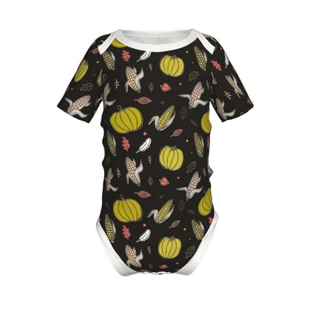 

Adobk yellow Pumpkin Corn Print Baby Climbing Clothes Jumpsuit Rompers Classic Rompers Child Short sleeve Bodysuits-3 Months