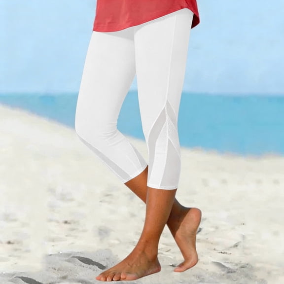 CHENHANN Capri Leggings For Women 2026 Fashion Mesh Design Knee Length Legging Summer Pants For Women Lightweight Summer Pants Women White Capri For Women
