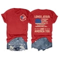 thumbnail image 2 of Trendfront Womens Double Sided T-Shirt 4th Of July Crewneck Short Sleeve Loves Jesus And America Too Tee Distressed Flag Printed 250th Anniversary USA Pullover Tops, 2 of 4