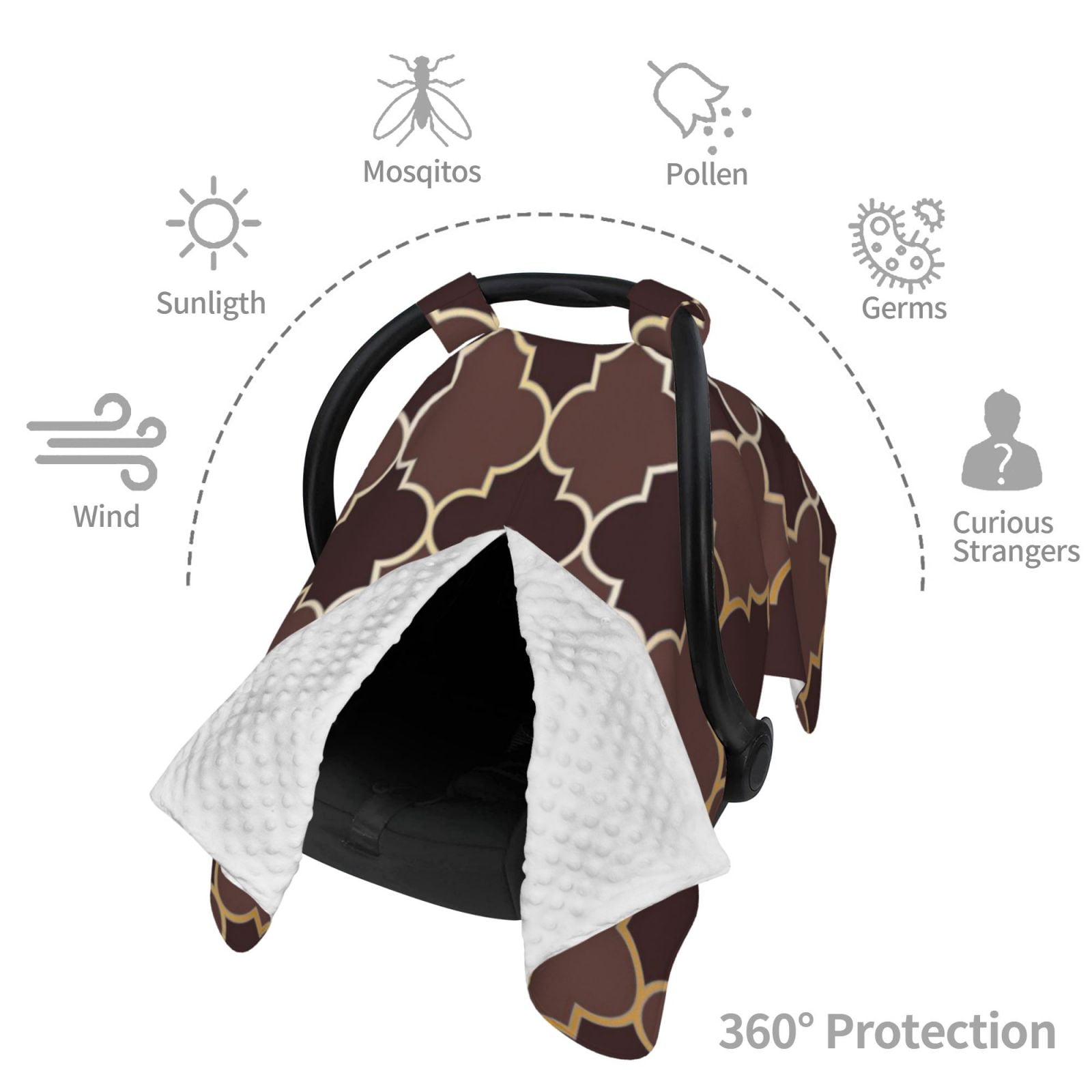 Car Seat Cover Baby - Brown Gold Grid Breathable Infant Car Seat Cover for Baby Carseat, Lightweight Comfort Baby Essentials Must Haves Newborn Stuff for Girl Boy