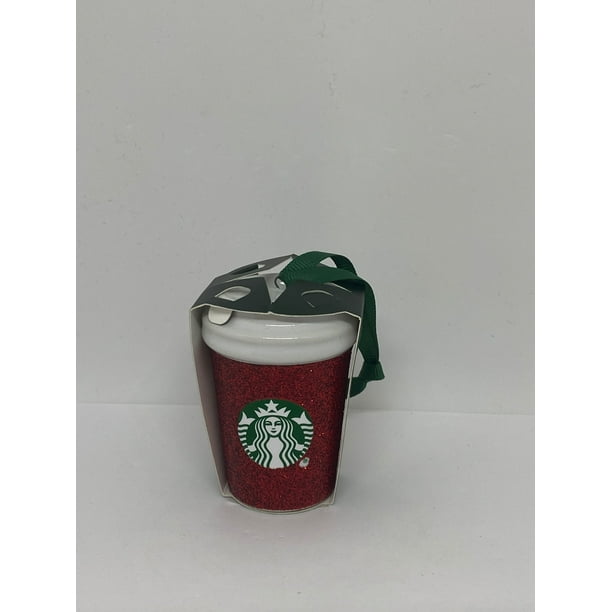 Starbucks Red Glitter Tumbler Ceramic Christmas Ornament New with Tag