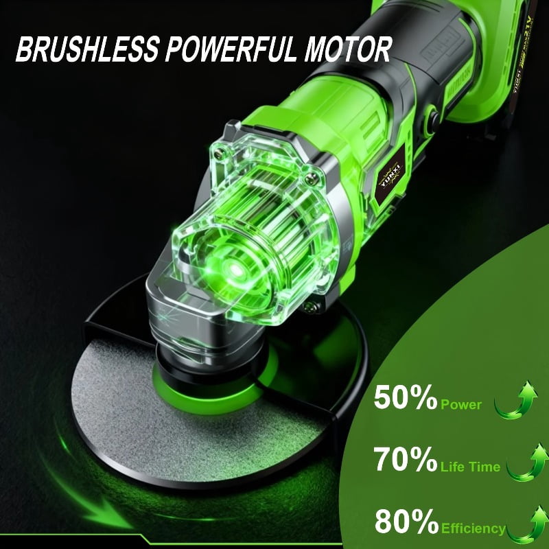 DGB Cordless Brushless Angle Grinder, Variable Speed Electric Grinder with Ergonomic Anti-Vibration Handle, Safety Guard, Rechargeable Tool for Cutting, Grinding & Metalworking Projects