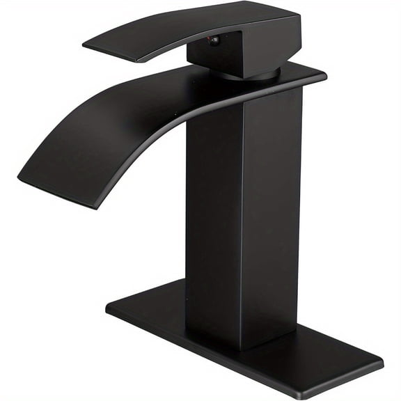 Modern Bathroom Faucet, Brushed Nickel Waterfall Sink Faucet With Single Handle, Suitable For 1 Or 3 Holes, Supply Deck Plate And Hose