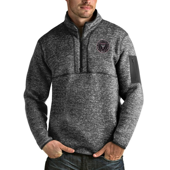Men's Antigua Heather Black Inter Miami CF Fortune Quarter-Zip Pullover Jacket