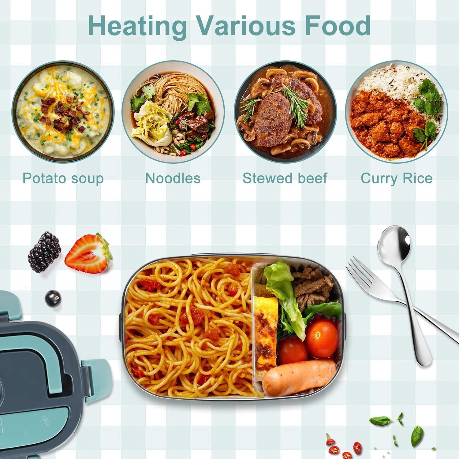 AXOMRFC Electric Lunch Box, Portable Food Warmer Heated Lunch box, Heated Lunch Boxes for Adults, Bento Box Food Heater for Office, Car, Home