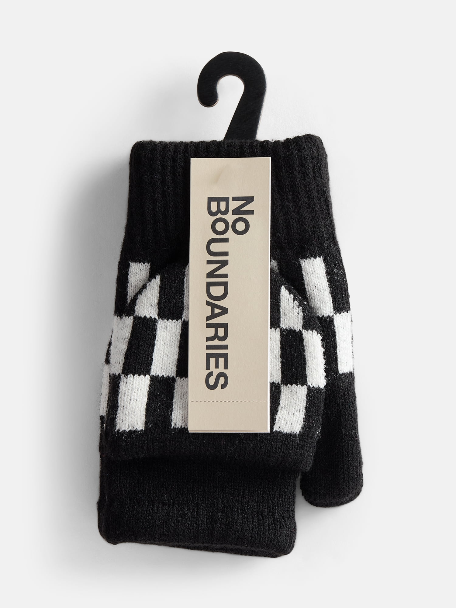 No Boundaries Women's Ribbed Knit Checkered Pop Top Mittens