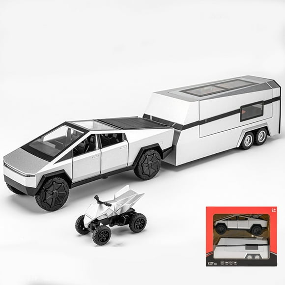 Alician 1/32 Pickup Truck Toy Trailer RV Model Kit Alloy Diecast Cybertruck With Sound And Light Gifts For Boys