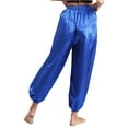 thumbnail image 2 of SiiRoh Women's Indian Belly Dance Satin Harem Pants Loose Solid Color Hippie Trousers Pantalons Royal Blue S, 2 of 7