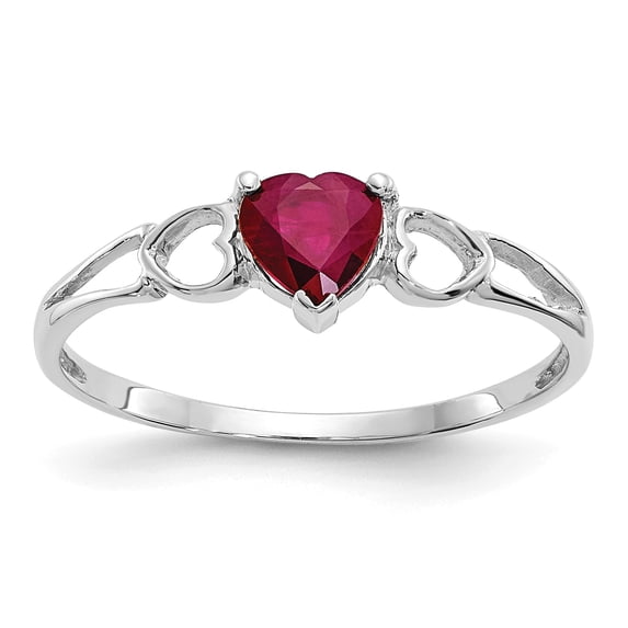 14k White Gold Ruby Birthstone Ring - Size 6