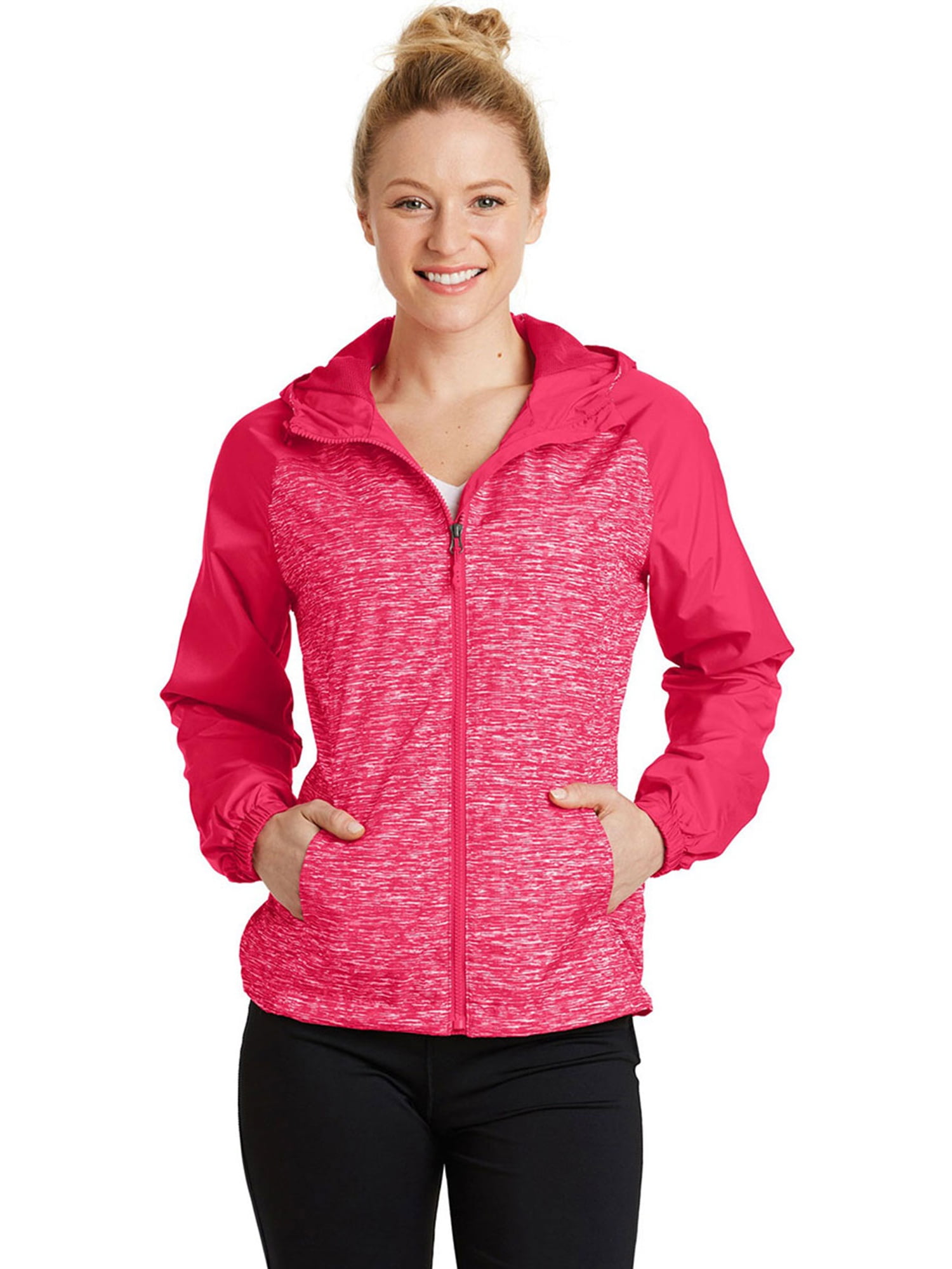SportTek SportTek Ladies Heather Colorblock Raglan Hooded Wind