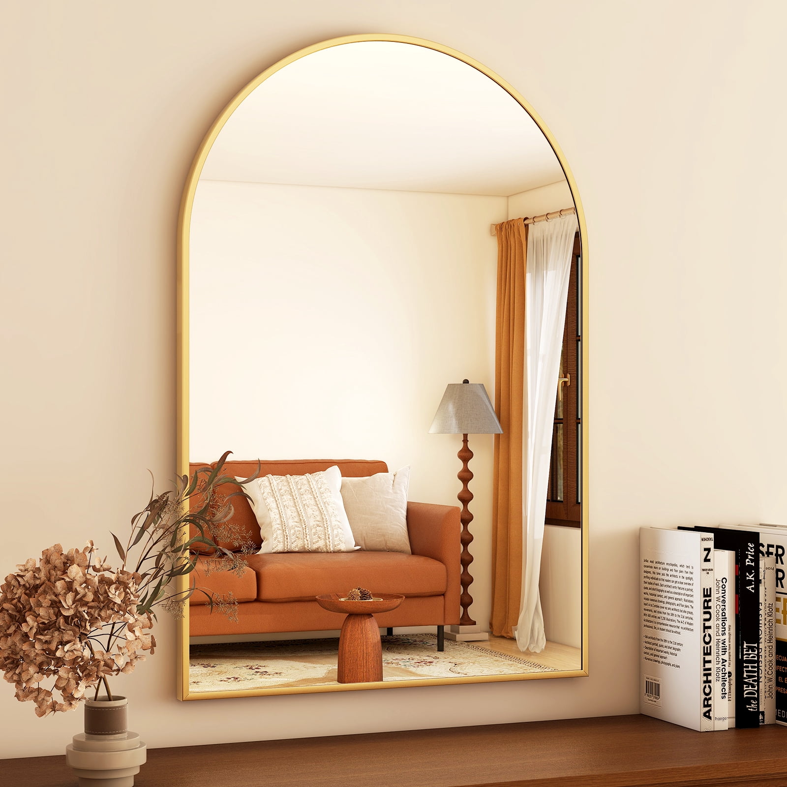 GRAHMCY 24"x36" Arched Bathroom Mirror Wall Mounted Vanity Mirror, Gold
