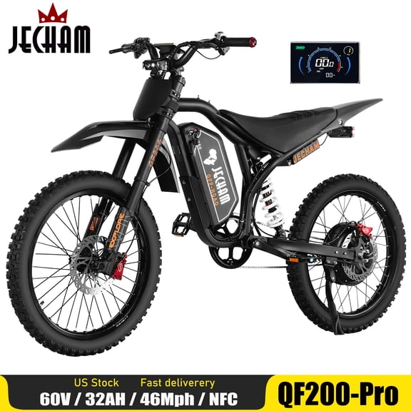 JECHAM QF200 PRO Dirt Bike for Adults & Teens, 3000W, 60V 32Ah, 60-90 Miles Range, 47  MPH, 19" Tires, Full Suspension, Hydraulic Brakes, NFC, UL2849