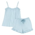 thumbnail image 4 of fheaev Pajama Set for Women Ruffle Trim Adjustable Spaghetti Strap Cami And Drawstring Waist Shorts Sleepwear 2XL Light Blue, 4 of 6