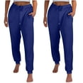 thumbnail image 2 of CLOISE Sweatpants for Women 2 Pack Baggy Fleece Jogger Pants Soft Pull on High Waisted Elastic Bottom Pants Blue Gym Elastic Waist Drawstring Solid Sweatpants with Pockets Fashion Everyday Pants, 2 of 7