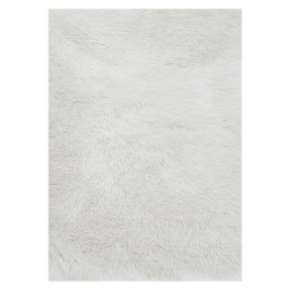 Mainstays White Faux Fur Rug Non-Skid Fluffy Floor Rug for living room, 30"x46"