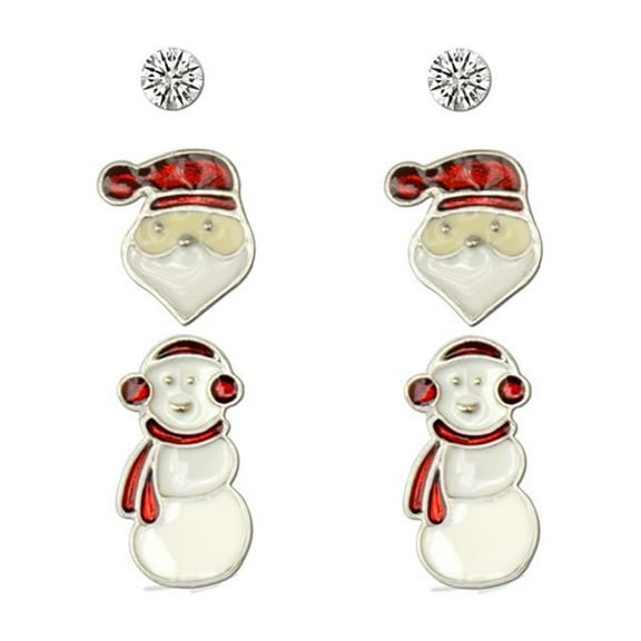 yotijay 3 Pairs Holiday Earrings Christmas Gifts Santa Snowman Stud Earrings Earrings