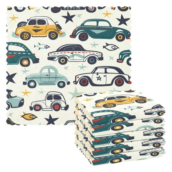 6 Pieces of Kitchen Towels 11x11Inch Kitchen Dish Cloths Kitchen Dish Towels Reuseable Cleaning Cloths Vintage Car