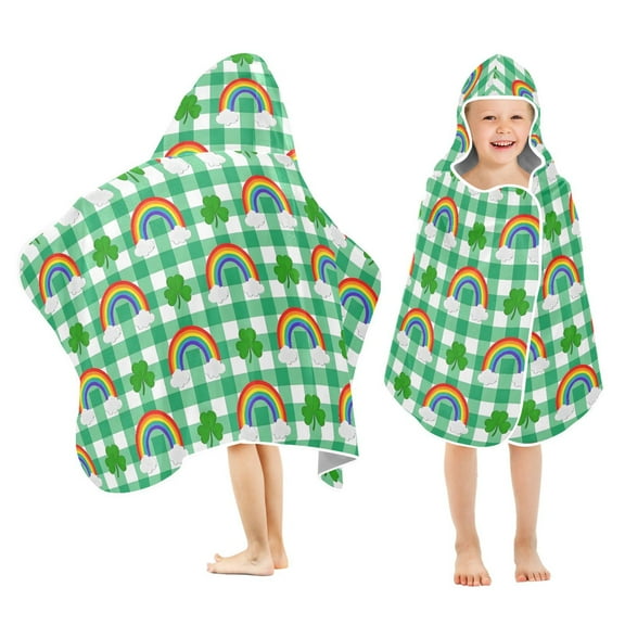 joogoo Rainbow on Checkered Kids Hooded Beach Towel Baby Bath Towel 23.5"x50"