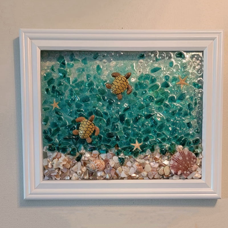 Ocean Theme Sea Glass Art Kit for Adults Photo Frame Easy Operation DIY Mosaic Arts and Craft Kits Handmade A