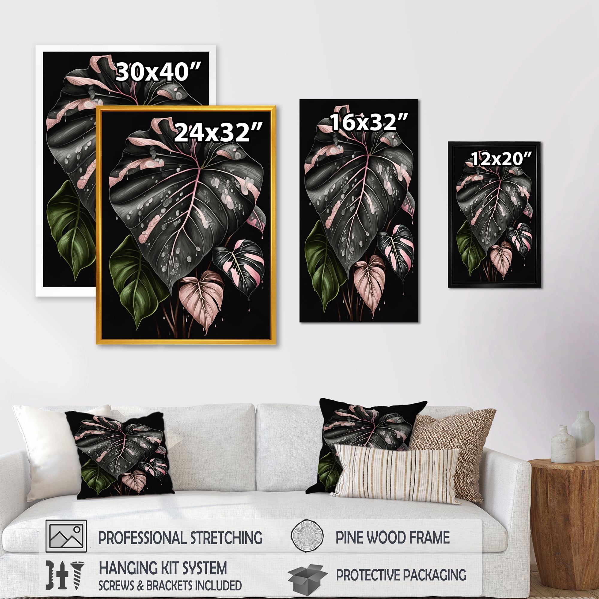 Designart Pink And White Philodendron Leaf I Canvas Wall Art