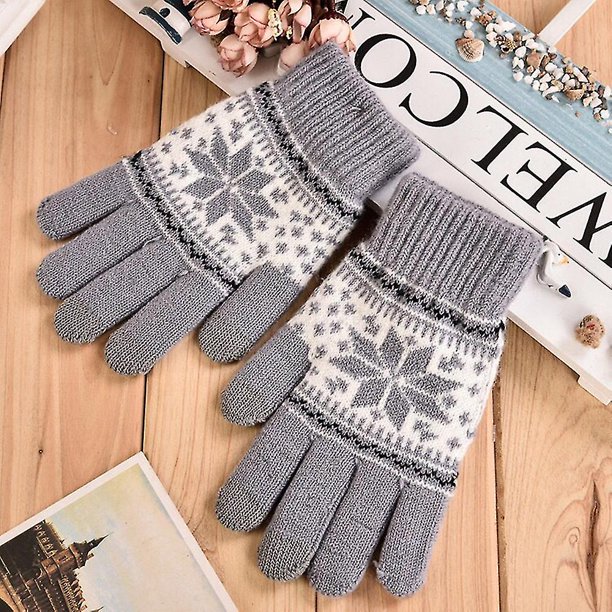 Guantes de invierno con pantalla táctil y estampado de flores de nieve para mantener el calor para mujeres y hombres