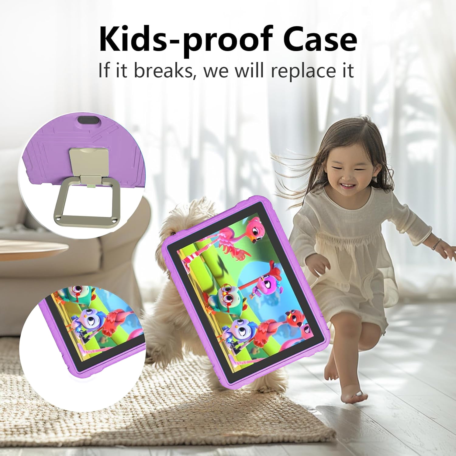 Easyonlife Kids Tablet 10 Inch 64GB Android 14 Tablet for Kids Ages 3-12 with WiFi, Google Kids Space Parental Control APP Children Tablets with Case Purple