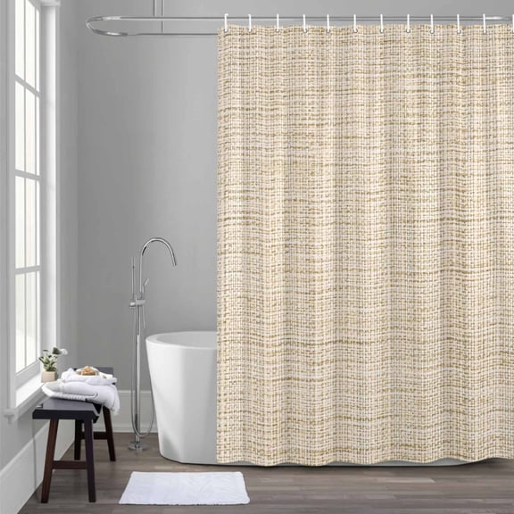 Brown 48x72 Inches Waterproof Shower Curtain, Linen Texture Modern Abstract Country Minimalist Bath Curtain Set with 12 Hooks Washable Shower Curtains for Bathroom Bathtub Decor