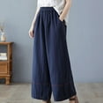 thumbnail image 5 of BLVB Womens Baggy Cotton Linen Wide Leg Pants Casual Comfy Elastic Waist Lounge Pants Lightweight Beach Trousers with Pockets, 5 of 7