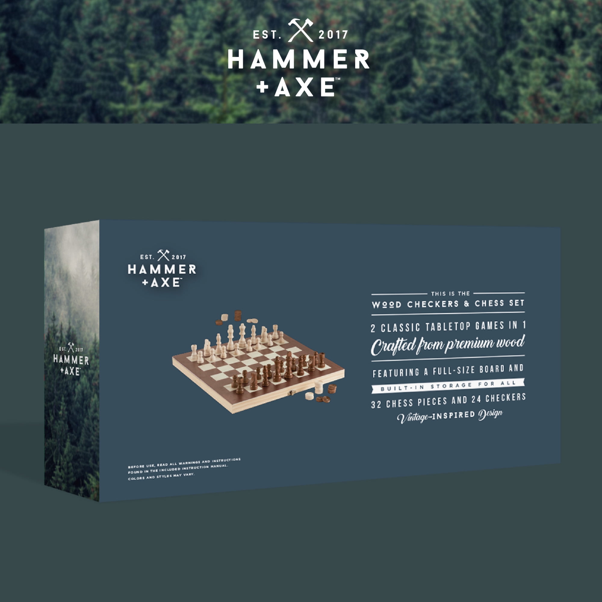 Hammer + Axe Checkers and Chess Set, 2 Games in 1