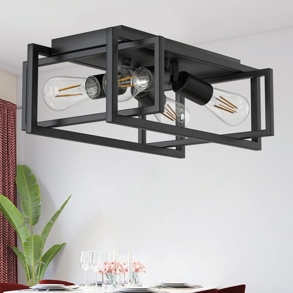 4-Light Ceiling Light Semi Flush Mount ,Black Metal Kitchen Fixture Farmhouse Ceiling Lamp for Dining Bedroom Hallway
