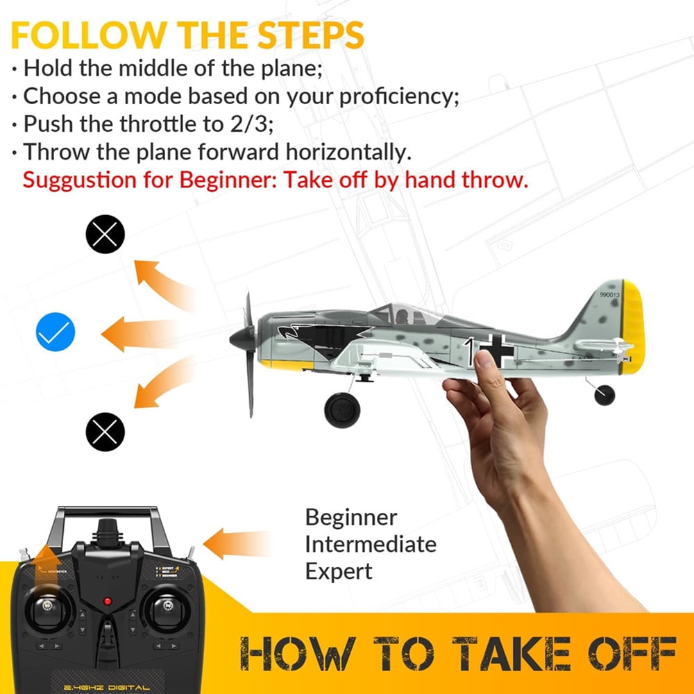 FW190 RC Plane 2.4G 4CH 6Axis Remote Control Airplane One Key Aerobatic RTF Fighter ﻿for Beginners