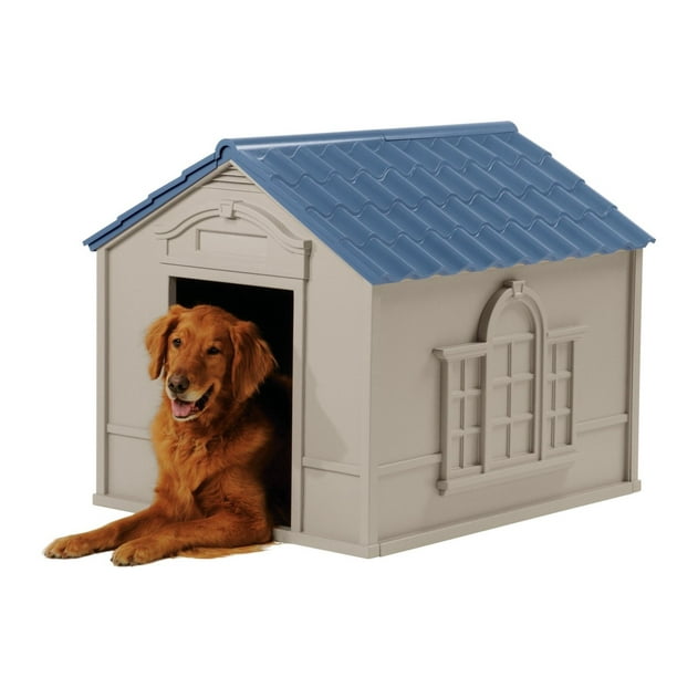 Suncast Indoor Outdoor Dog House For Medium And Large Breeds Tan Blue Walmart Com Walmart Com