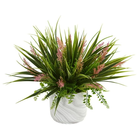 Nearly Natural Grass and Fern Artificial Plant in Marble Finished