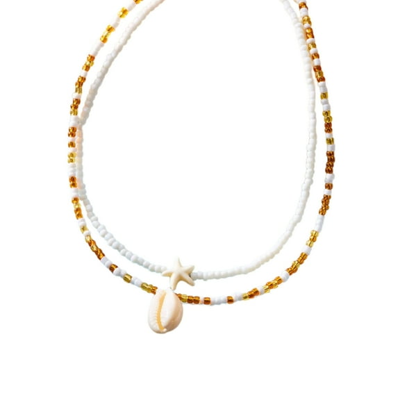 Ciwanning 2 Pieces Inspired Double Layer Starfishes Shell Beaded Necklace Suitable For Everyday Wear And Relaxed Occasions