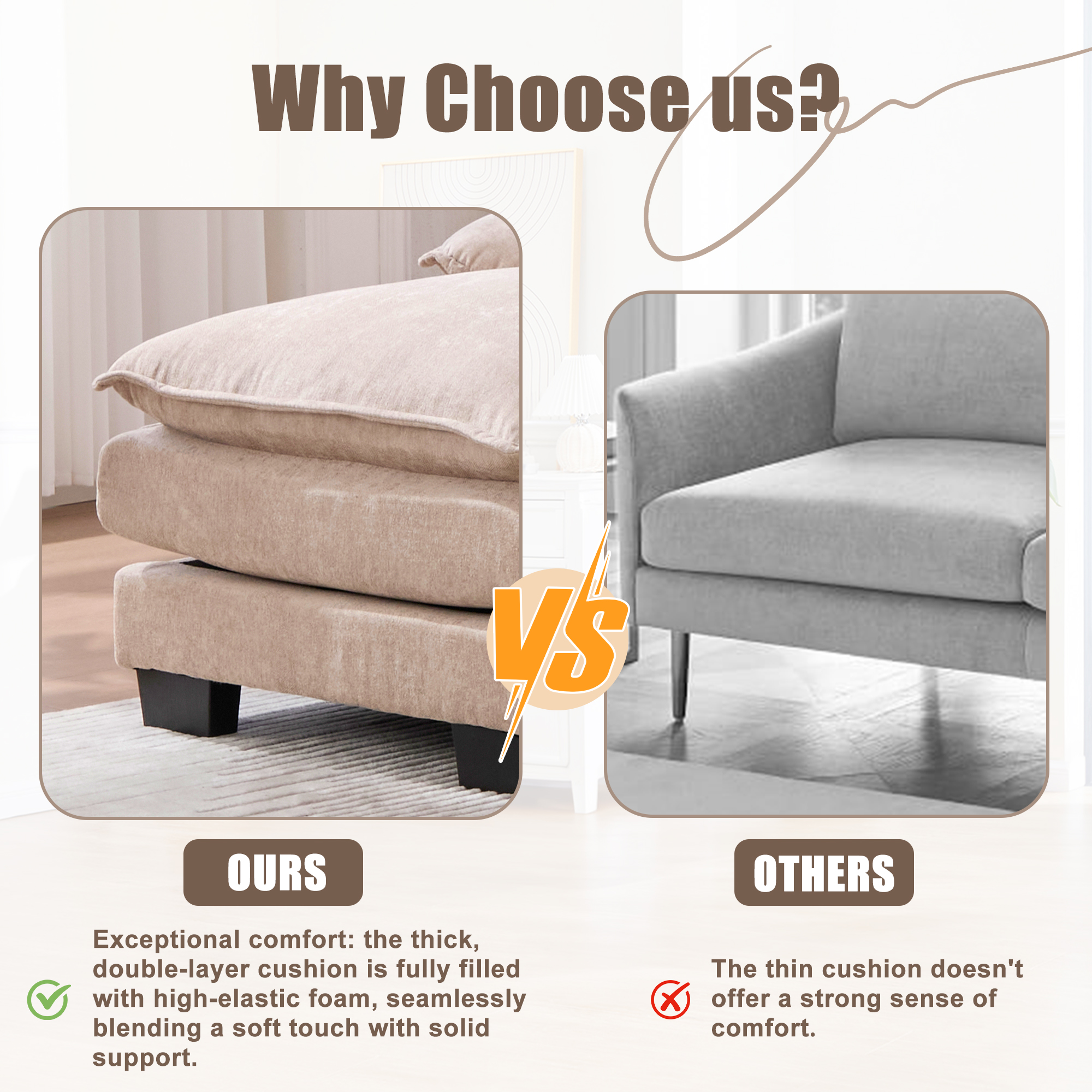 MOONMISS Chenille Upholstered U-Shaped Modular Wood Frame Sleeper Sectional Sofa with Double Chaise-Khaki