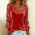 thumbnail image 5 of WCJM Fisherman Sweater Red Women Blending Shirts Sequin Women's Sequin Tops Long Sleeve Glitter Sparkly Blouse Velvet Tops for Evening, 5 of 6