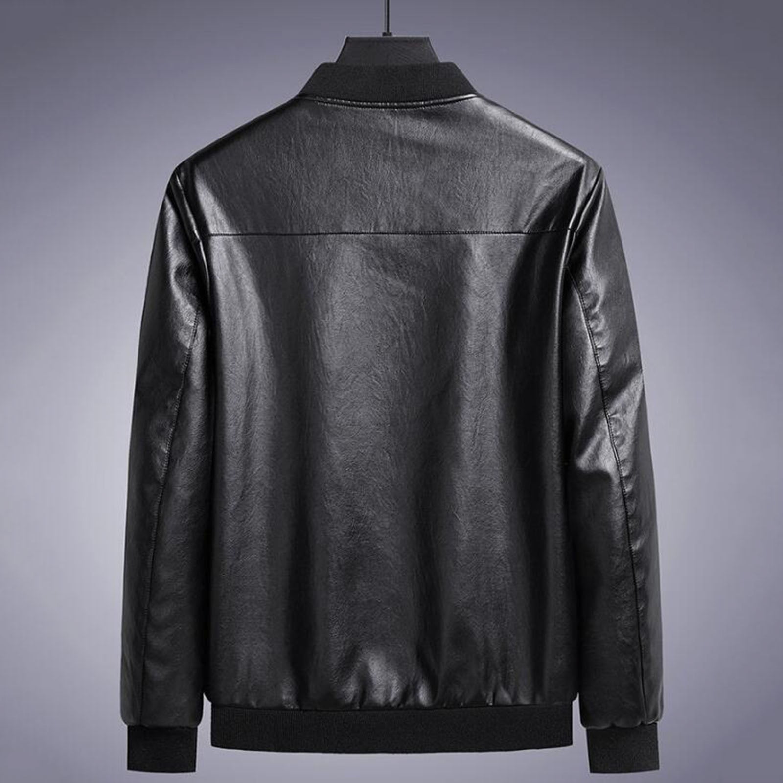 Cathalem Adult Outerwear Male Coats Medium Leather Jacket Collar Coat Leather Coat Flight Jacket Men (Black, XXXL)