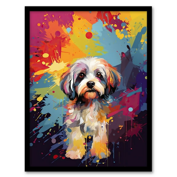 Shih Tzu Dog Lover Gift Pet Portrait Colourful Artwork Painting Art Print Framed Poster Wall Decor 12x16 inch