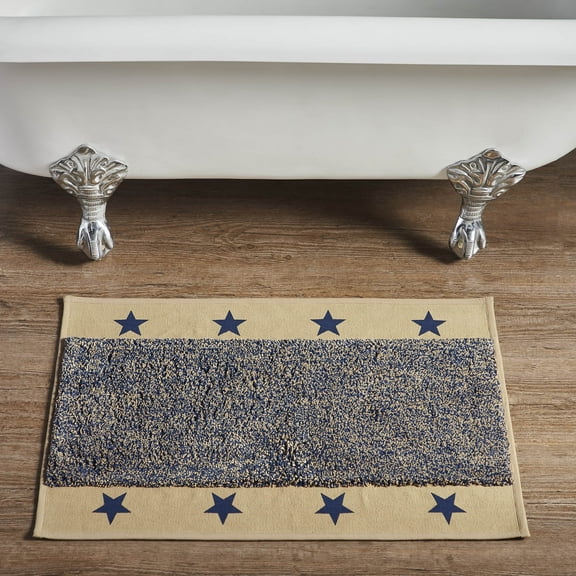 VHC Brands Bathroom Bath Mat, Cotton Floor Rug for Shower, My Country Collection, Rectangle 20x30, Star, Khaki