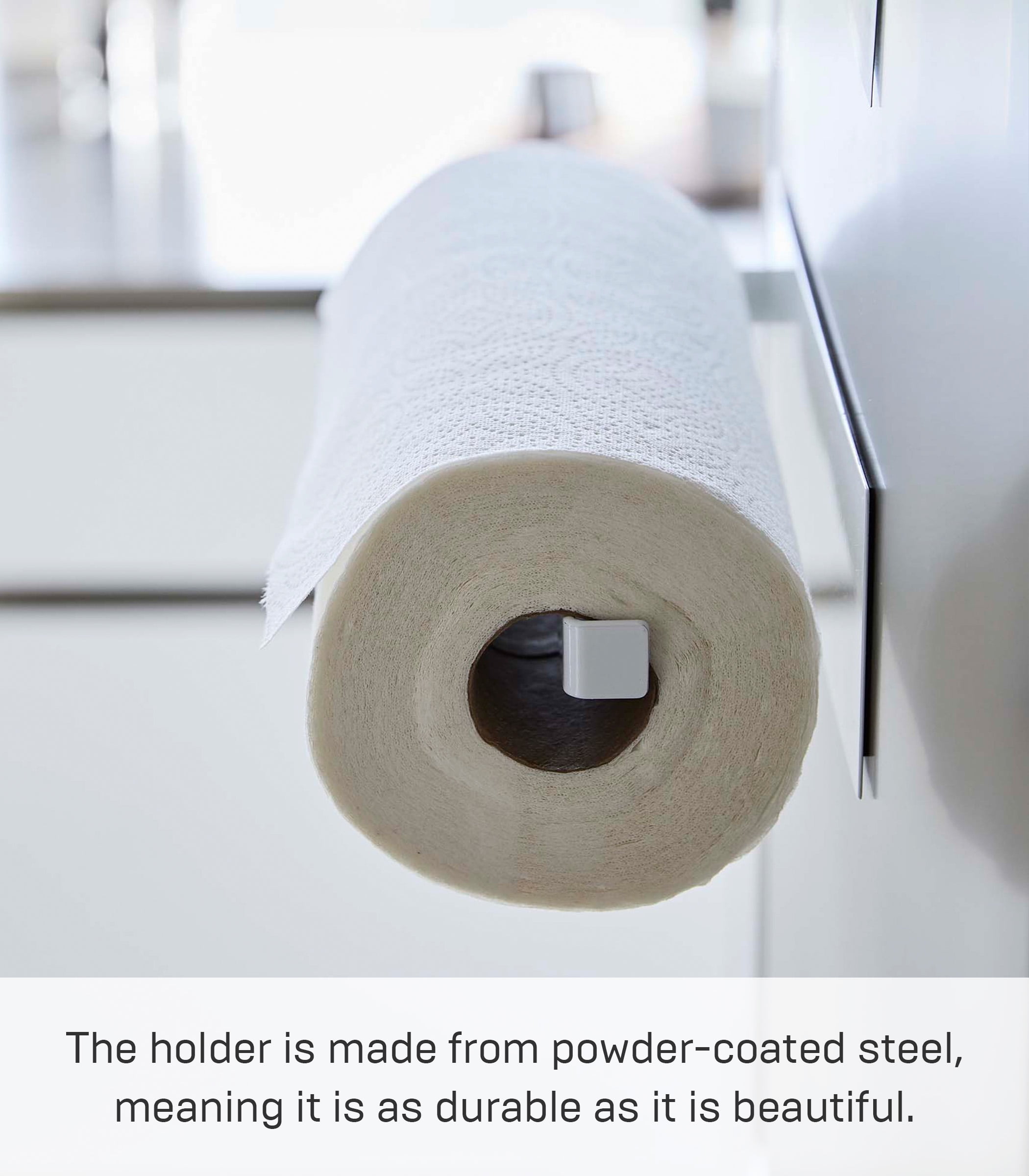 Yamazaki Home  Magnetic Paper Towel Holder, Steel, Holds 2.2 lbs - L 2.95 x W 3.15 x H  11.42 inches White