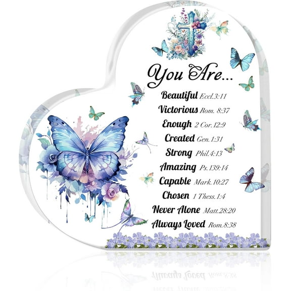 Christian Gifts for Women Bible,Religious Inspirational Gifts With Prayers,Christian Decor for Home Desk,Encouragement Spiritual Faith Gift for Women Mom Friends Sister,Acrylic Heart Plaque Butterfly