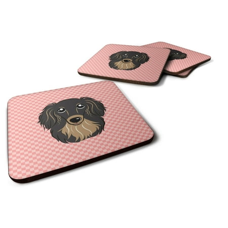 

Carolines Treasures BB1213FC Checkerboard Pink Longhair Black and Tan Dachshund Foam Coaster Set of 4 3 1/2 x 3 1/2