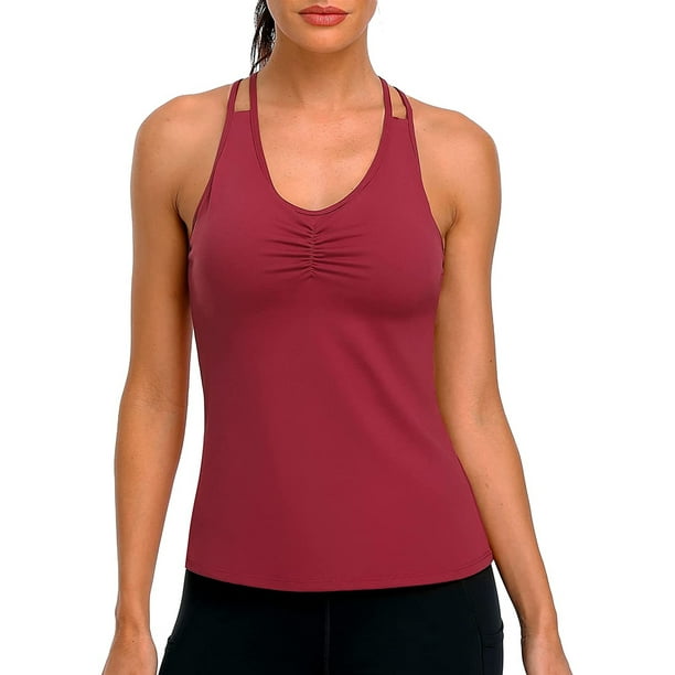 Women's Workout Tank Tops with Shelf Bra Cross Back Athletic Yoga Cami Shirt  