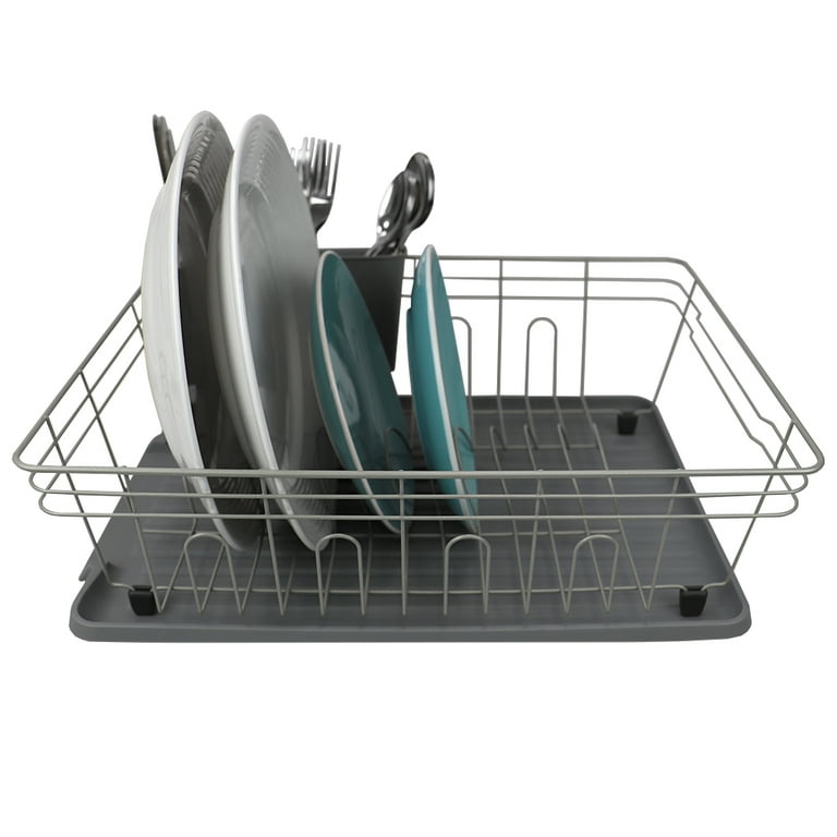 Home Basics Contempo 3 Piece Dish Rack, Grey