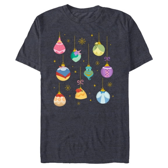 Disney Princess Holiday Festive Christmas Ornaments - Short Sleeve Blended T-Shirt for Adults - Customized-Navy Heather