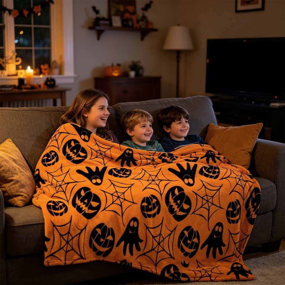Halloween Blanket 39.4x27.6in Lightweight Blanket Ghost Pumpkin for Office Couch Decor by OVFUIZ