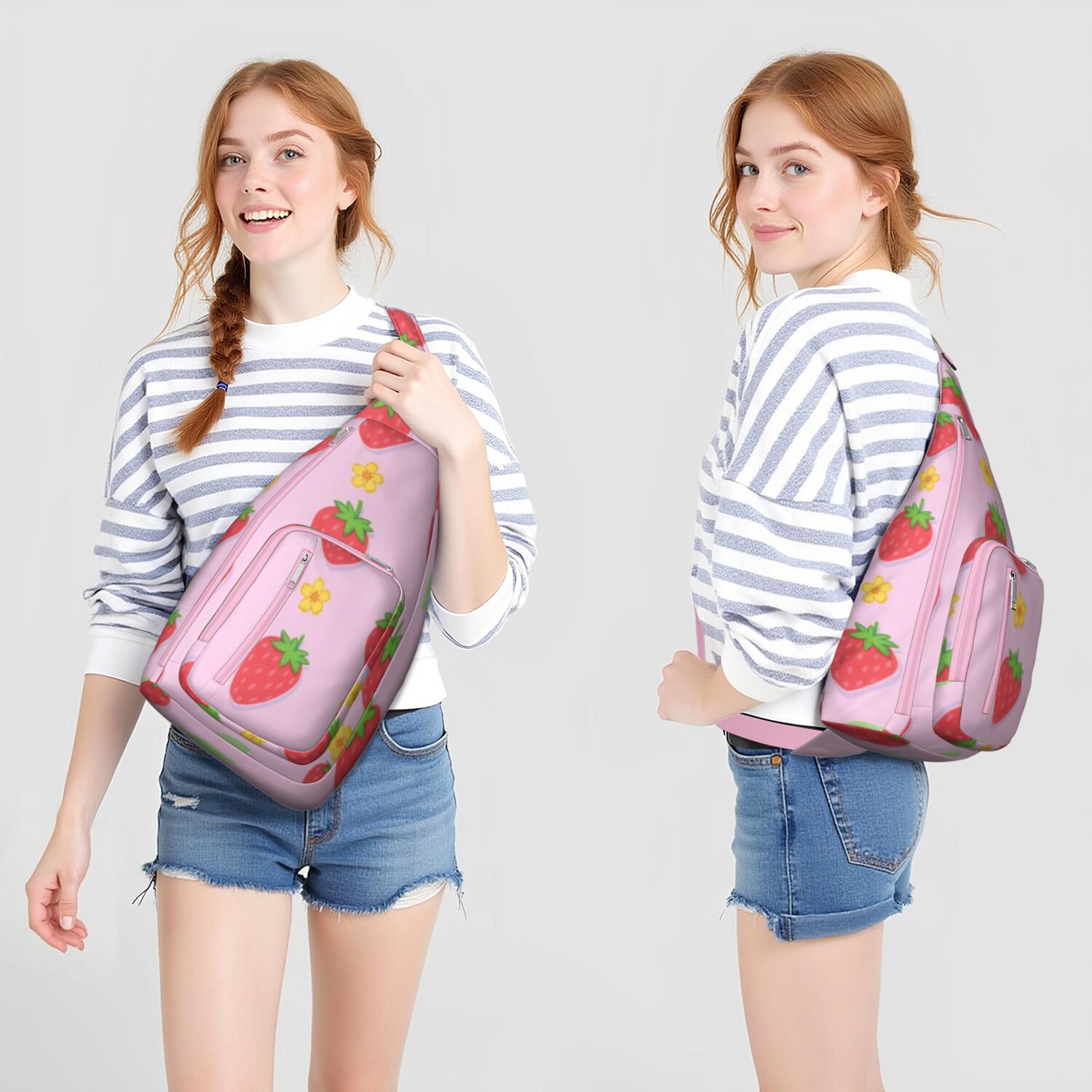 Strawberry Sling Backpack Small Travel Backpack for Women Men Unisex
