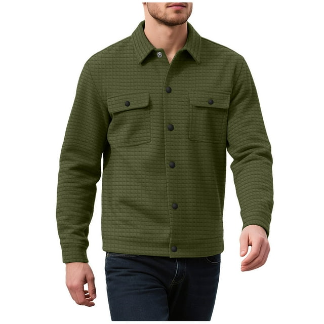 LNWUY Chemise Décontractée pour Hommes Veste à Manches Longues Boutonnée Col Rabattu Automne Surchemise Légère Matelassée avec Poches Vert TTTG
