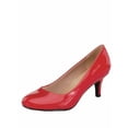 thumbnail image 2 of Debbie-32 Women's Fashion Patent Round Toe Low Heel Slip On Pump Dress Shoes ( red, 5), 2 of 2